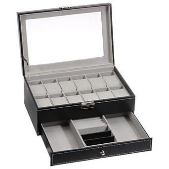 Watch Storage Box With Transparent Window, Wooden Composite Board With Flannel Lining