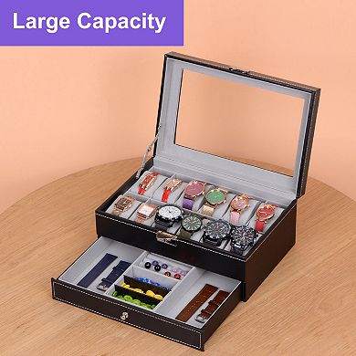 Watch Storage Box With Transparent Window, Wooden Composite Board With Flannel Lining