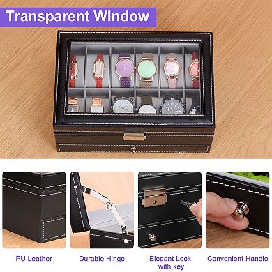 Watch Storage Box With Transparent Window, Wooden Composite Board With Flannel Lining