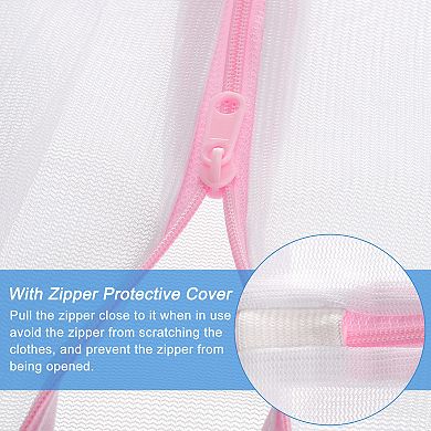 2 Pcs 8.7"x13" Cylinder Fine Mesh Laundry Bags Shoes Washing Bag, White Pink