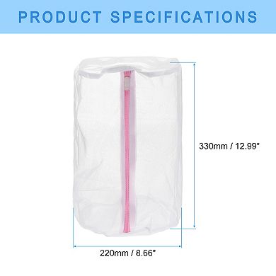 2 Pcs 8.7"x13" Cylinder Fine Mesh Laundry Bags Shoes Washing Bag, White Pink