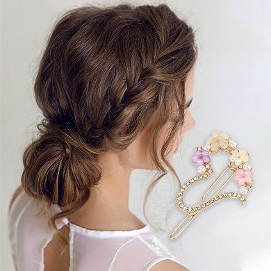 Fashion Grace Flowers Heart Hair Clips Gold Tone Purple Pink 4 Pcs