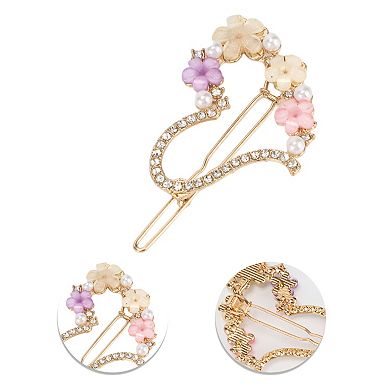 Fashion Grace Flowers Heart Hair Clips Gold Tone Purple Pink 4 Pcs