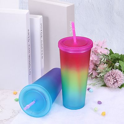 Acrylic Tumbler With Lid And Straw, Insulated Double Wall Cups For Ice  Coffee, Matte Travel Tumblers