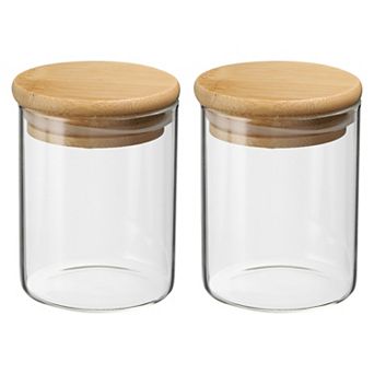 6.8 Oz 2 Pack Glass Kitchen Container Clear Food Storage Jar For Nuts Sugar Coffee Beans Spices