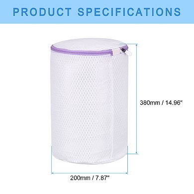 7.9x15" Cylinder Mesh Laundry Bags Shoe Washing Bag, White Purple