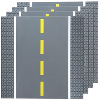 Stackable Road Plates, 4 Straight Building Baseplates, 4 Pack, 10x10 Inches