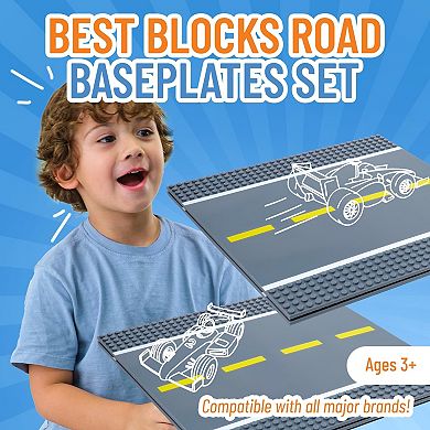 Stackable Road Plates, 4 Straight Building Baseplates, 4 Pack, 10x10 Inches