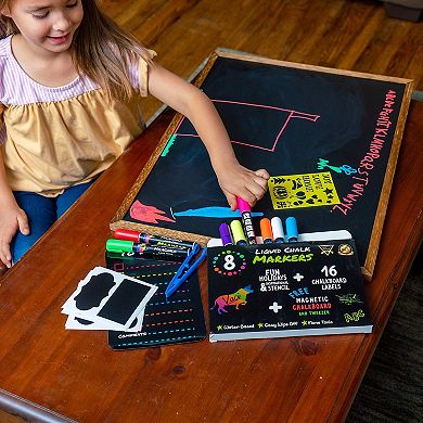 8 Multicolored Liquid Chalk Markers With Magnetic Blackboard, Stencils & Labels