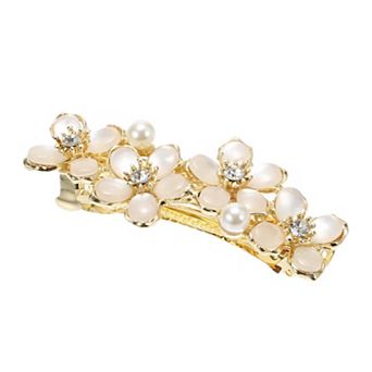 Flower Hair Clips For Women Large Flower Hairpins, French Faux Crystal Flower Hairpin Champagne