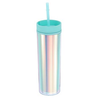 Tumbler With Lid And Straw, Insulated Double Wall Cup For Ice Coffee, Iridescent Travel Tumblers