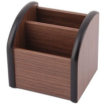 Office Desktop Wooden 2 Compartments Storage Romote Control Pen Organizer Holder