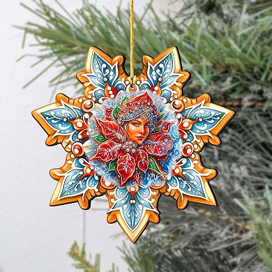 Set Of 2 - Snow Maiden Snowflake Wooden Christmas Ornaments By G. Debrekht
