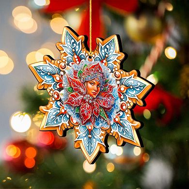 Set Of 2 - Snow Maiden Snowflake Wooden Christmas Ornaments By G. Debrekht