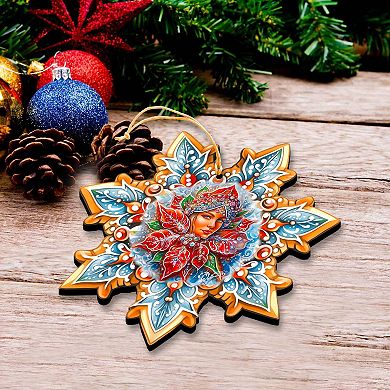 Set Of 2 - Snow Maiden Snowflake Wooden Christmas Ornaments By G. Debrekht