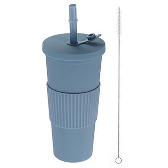 Boba Cups With Lid Straw, Insulated Double Wall Acrylic Tumbler Cups With Wide Straw & Clean Brush