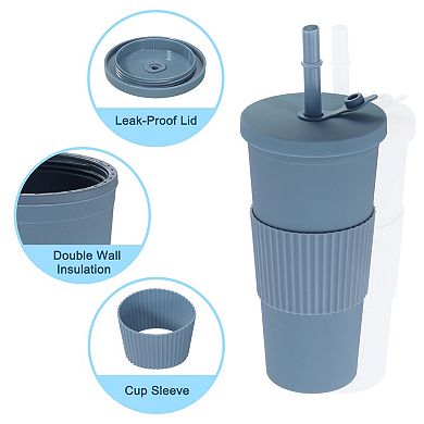 Boba Cups With Lid Straw, Insulated Double Wall Acrylic Tumbler Cups With Wide Straw & Clean Brush