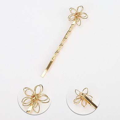 Simple One-word Faux Pearl Hair Clips Hairdo Clip Gold Tone White 4pcs