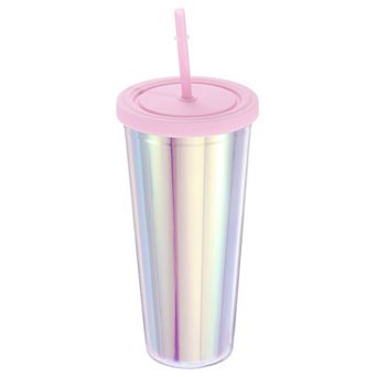 Tumbler With Lid And Straw, Insulated Double Wall Cups For Ice Coffee, Iridescent Travel Tumblers