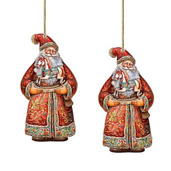 Set Of 2 - Santa's Nostalgic Rocking Horse Wooden Christmas Ornaments By G. Debrekht