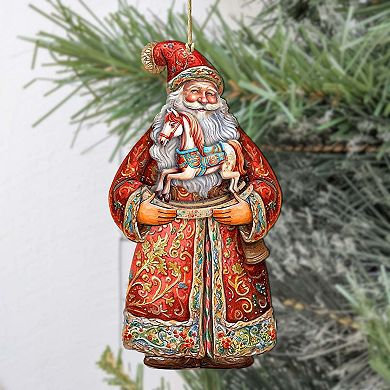 Set Of 2 - Santa's Nostalgic Rocking Horse Wooden Christmas Ornaments By G. Debrekht