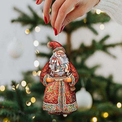 Set Of 2 - Santa's Nostalgic Rocking Horse Wooden Christmas Ornaments By G. Debrekht
