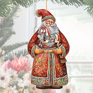 Set Of 2 - Santa's Nostalgic Rocking Horse Wooden Christmas Ornaments By G. Debrekht