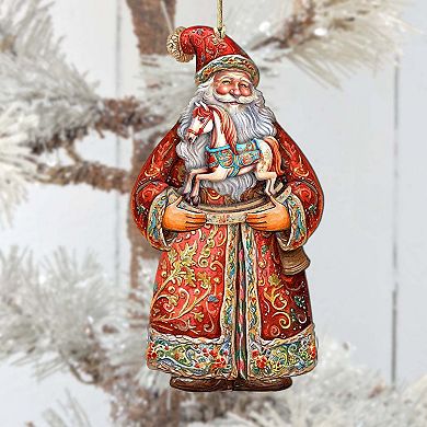 Set Of 2 - Santa's Nostalgic Rocking Horse Wooden Christmas Ornaments By G. Debrekht