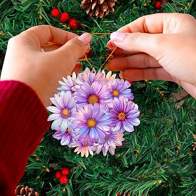Purple Flowers Wooden Christmas Ornaments By G. Debrekht
