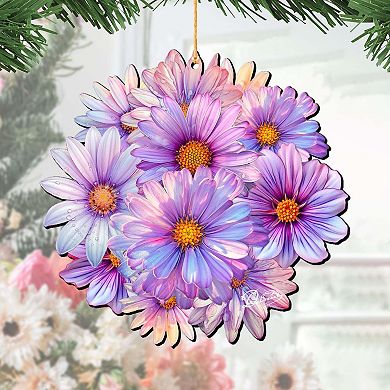 Purple Flowers Wooden Christmas Ornaments By G. Debrekht