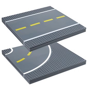 Building Blocks Road Plates 10x10", 8 Pack Baseplates, 4 Straight & 4 Curved