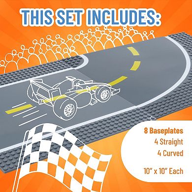 Building Blocks Road Plates 10x10", 8 Pack Baseplates, 4 Straight & 4 Curved