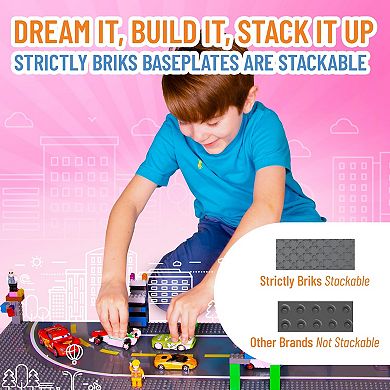 Building Blocks Road Plates 10x10", 8 Pack Baseplates, 4 Straight & 4 Curved
