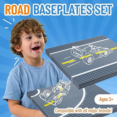 Building Blocks Road Plates 10x10", 8 Pack Baseplates, 4 Straight & 4 Curved