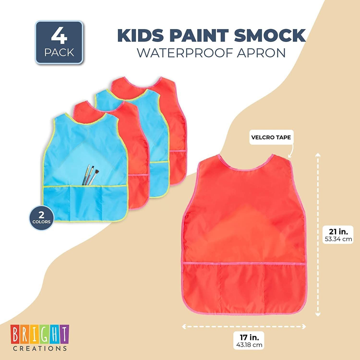 Kids Waterproof Apron Smock – Red, Polyurethane-Coated Nylon, Choose Size, Made In UK