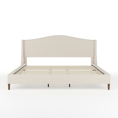 Martha Stewart Upholstered Platform Bed with Curved Headboard