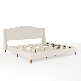 Martha Stewart Upholstered Platform Bed with Curved Headboard