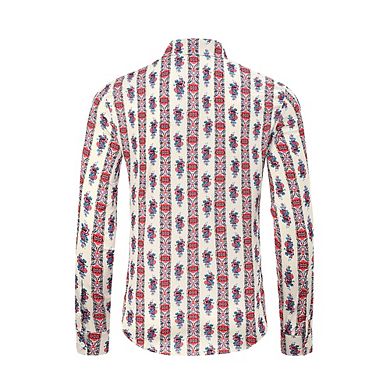 Men's Floral Jacquard Dress Shirt Long Sleeve Button Down Shirts