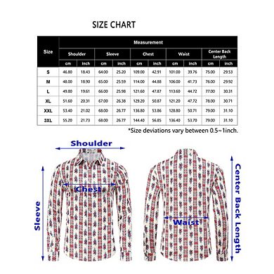 Men's Floral Jacquard Dress Shirt Long Sleeve Button Down Shirts