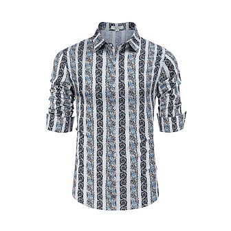 Men's Floral Jacquard Dress Shirt Long Sleeve Button Down Shirts