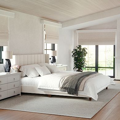 Martha Stewart Upholstered Platform Bed with Channel Stitched Wingback Headboard