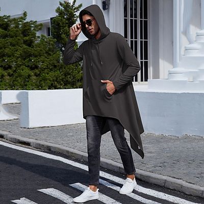 Men s Hooded Cloak Casual Long Pullover Hoodie Cape Hip Hop Sweatshirt With Pocket