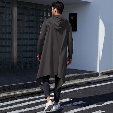 Men's Hooded Cloak Casual Long Pullover Hoodie Cape Hip Hop Sweatshirt With Pocket