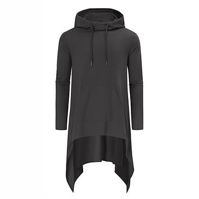 Men's Hooded Cloak Casual Long Pullover Hoodie Cape Hip Hop Sweatshirt With Pocket