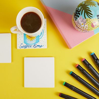 4 In Square Ceramic Tiles For Crafts With Cork Backing Pads, 12 Pck Diy Coasters