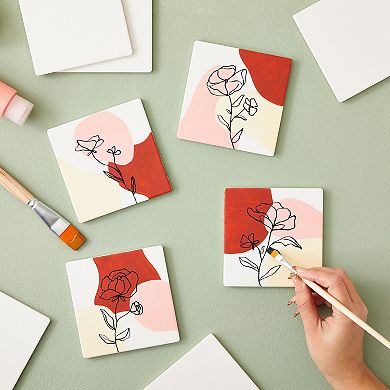 4 In Square Ceramic Tiles For Crafts With Cork Backing Pads, 12 Pck Diy Coasters