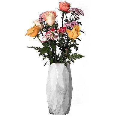 Contemporary Ceramic Marble Look Design Table Vase Geometric Flower Holder Decor - Large