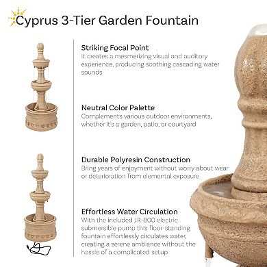 Sunnydaze Cyprus 3-Tier Polyresin Outdoor Fountain