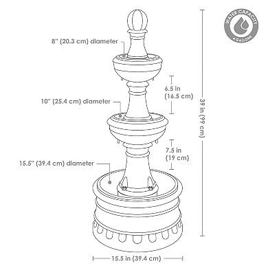 Sunnydaze Cyprus 3-Tier Polyresin Outdoor Fountain