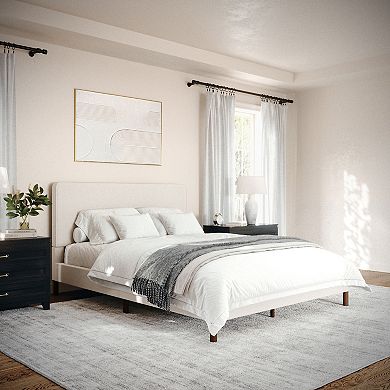Martha Stewart Upholstered Platform Bed with Piped Detail Headboard